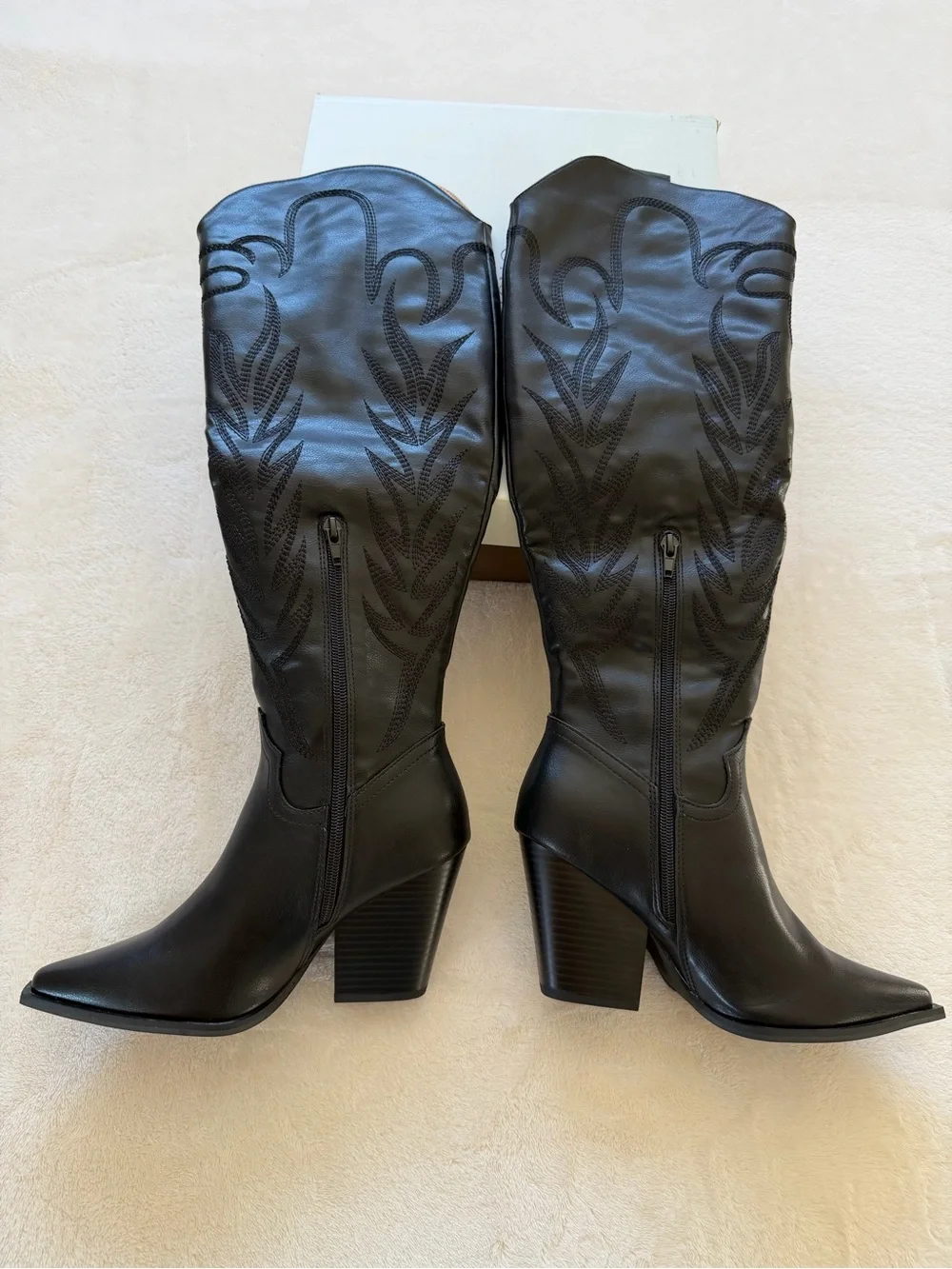 Oasis Society Black Over-the-Knee Western Embroidered Pointed Boots